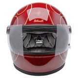 Front view of Gringo S helmet in gloss red flames with clear visor down