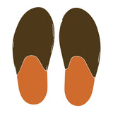 Mock up of house shoes in walnut with tan soles