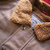 Close up on collar and uppermost buttons