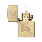 Tiger Zippo Lighter open and lit