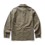 Back of Ojai Jacket in Organic Smoked Olive Foundation Twill