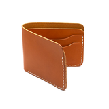 Brown bifold wallet with white stitching