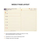 Inside view of planner pages and layout