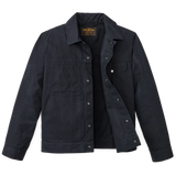 Front of jacket unbuttoned and open to show interior