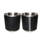 Two leather wrapped steel tumblers for your bar in Black Leather