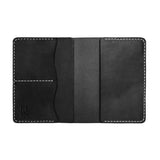 Black Leather passport wallet with White Stitching
