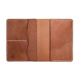Brown Leather passport wallet with White Stitching