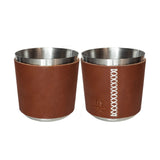 Light Brown Leather wrapped around two steel tumblers