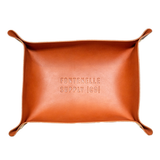 large tan leather valet tray