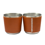 Two leather wrapped steel tumblers for your bar in Tan Leather