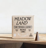 Meadowland incense cone next to packaging