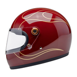 Side profile of Gringo S helmet in gloss red flames with clear visor down