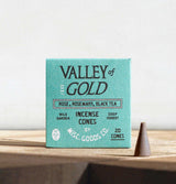 Valley of Gold incense cone next to packaging