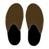 Mock up of house shoes in walnut with black soles