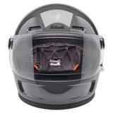 Front of helmet with shield down