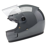 Side profile of helmet with shield up
