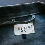 Loyal Stricklin Waxed Canvas Jacket in Charcoal close up of garment tag