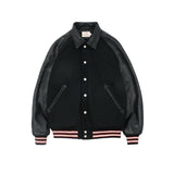 Dehen Varsity Jacket in Black Leather and Wool