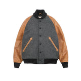 Dehen Varsity Jacket in Granite and Black wool and antique rust leather
