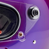 Close up of where face shield attaches to helmet