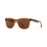 Brown sunglasses with wooden frame on white background
