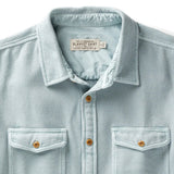 Close up of collar, buttons, and chest pockets