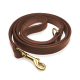 leather dog leash with brass d ring brown