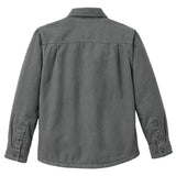 Back of a gray jacket with shoulder pleats