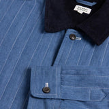 Close up of collar, sleeve, and top button