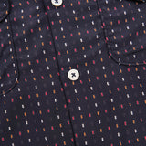 Close up of front buttons to show fabric pattern