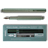 Green fountain pen with its packaging on a white background