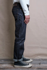 Side of denim on model