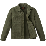 Front of jacket unbuttoned and open to show interior
