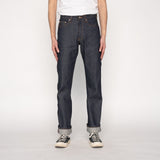 Model wearing the Naked and Famous Dirty Fade Selvedge Denim in True Guy fit