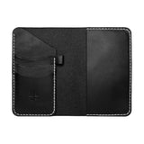 Black leather notebook wallet with pen loop