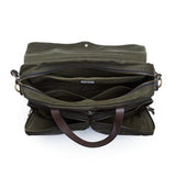 Top of Filson 24 Hour Tin Cloth Briefcase in Otter Green.