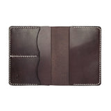 Dark Brown passport wallet with White Stitching