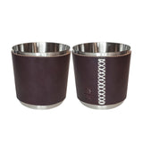 Dark Brown Leather wrapped around two steel tumblers