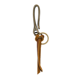 Brass fishhook keychain with brown leather