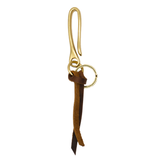 Brass fishhook keychain with brown leather